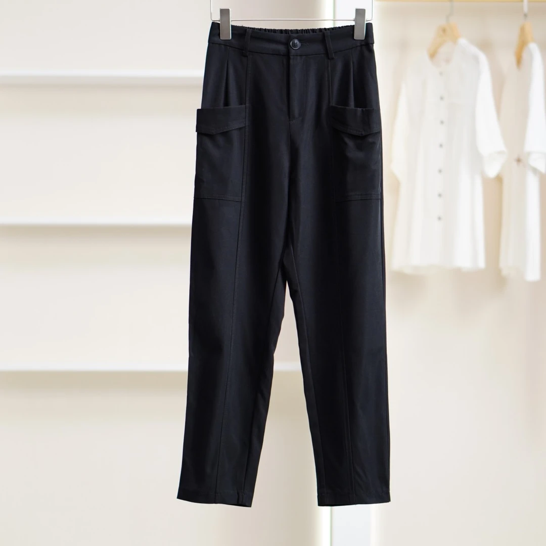 【诗M】S517  女装时尚简约百搭休闲垂感烟管裤黑色2325013