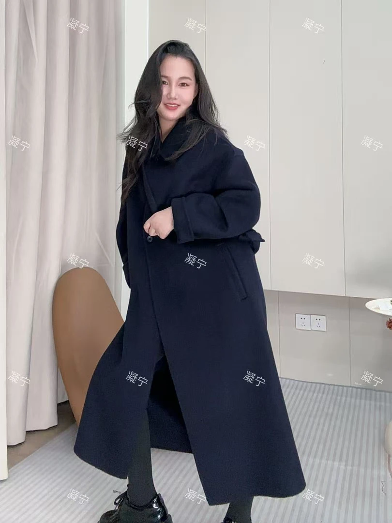 双面呢秋冬女百搭直下摆毛呢外套长款外套羊绒羊毛时尚气质大衣