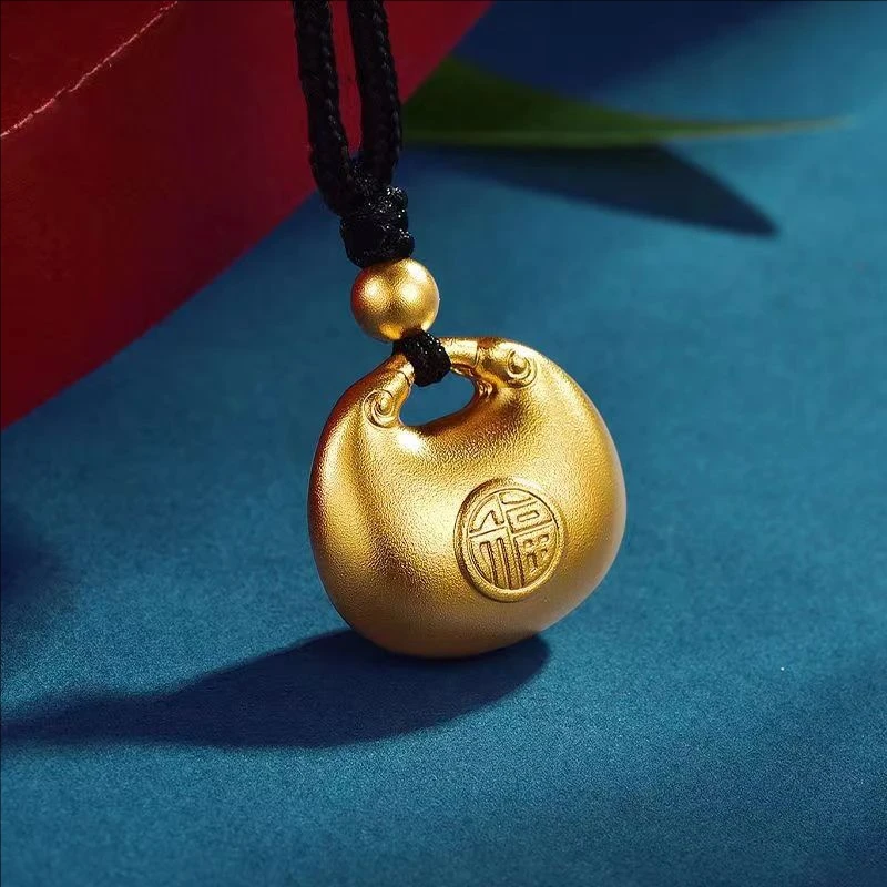 铜合金棉绳项链 土拉兔非金色小金坨锁包黑色绳子项链高级感项链