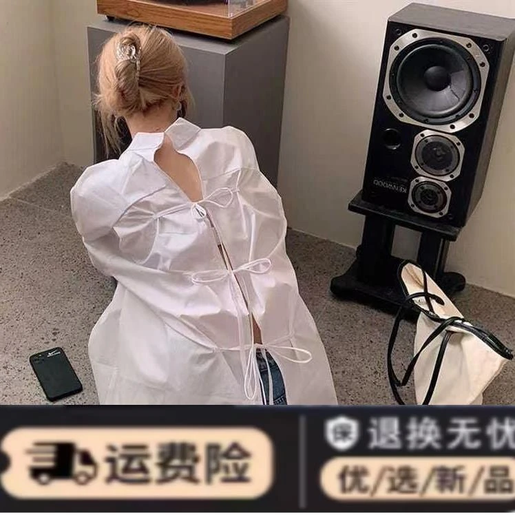 衬衫女设计感前后两穿2024夏季新款宽松慵懒风中长款衬衣百搭上衣