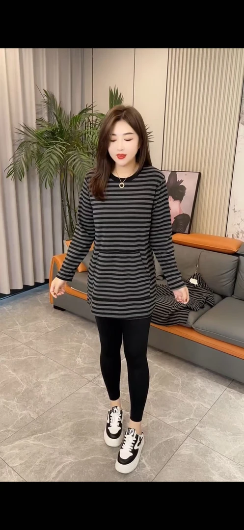 秋款弹力宽松显瘦条纹大衫