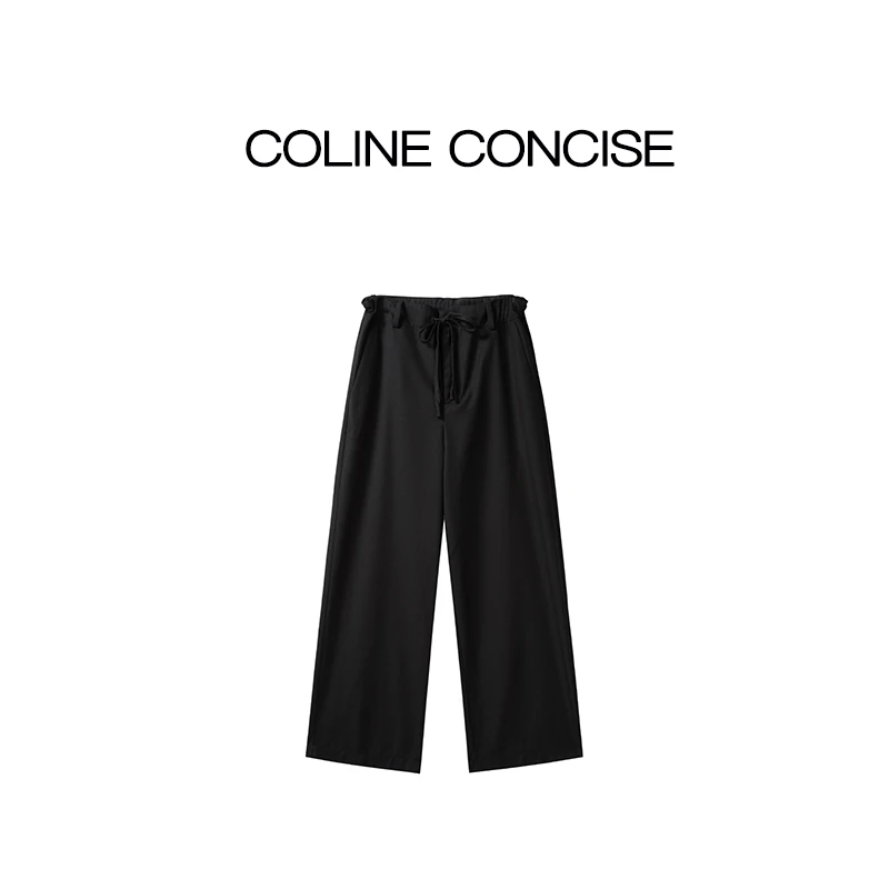 COLINE CONCISE 直筒裤松紧腰高腰抽绳设计裤子25秋季