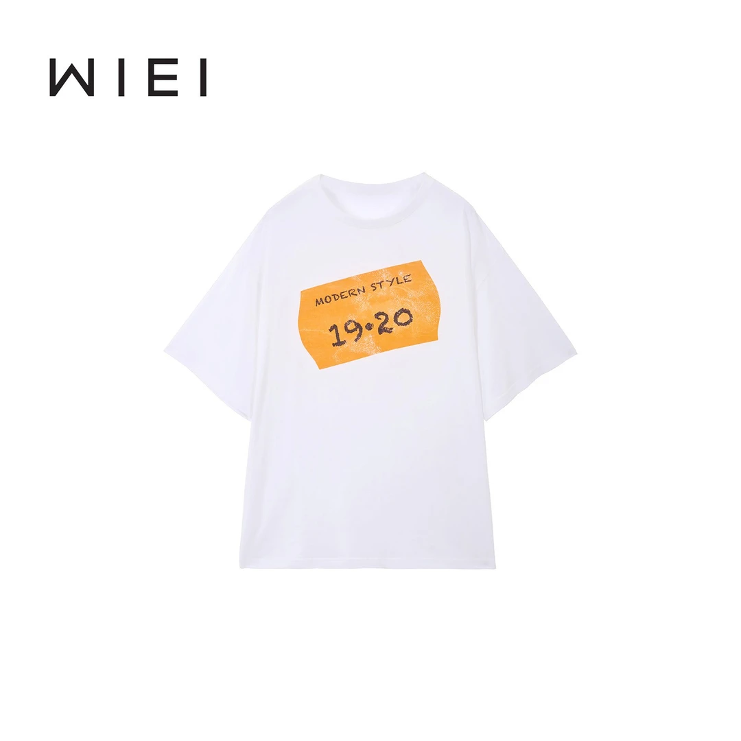 《WI EI》数字T*极简ROW风 经典百搭亚麻宽松廓形印花T恤 W25300115