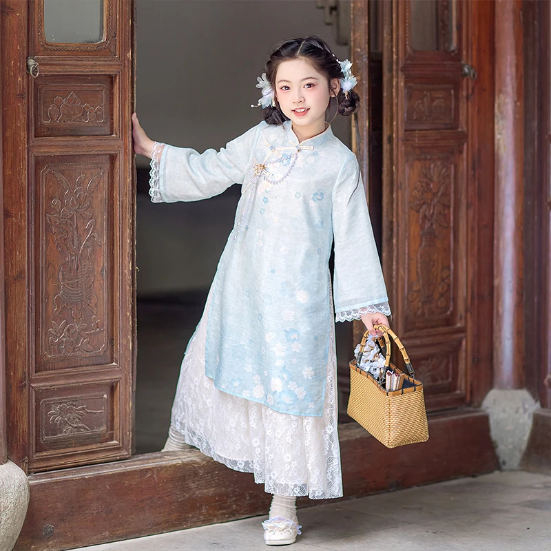 旗铂-月绮罗 汉服女童秋装新中式2025中国风连衣裙小女孩公主童装