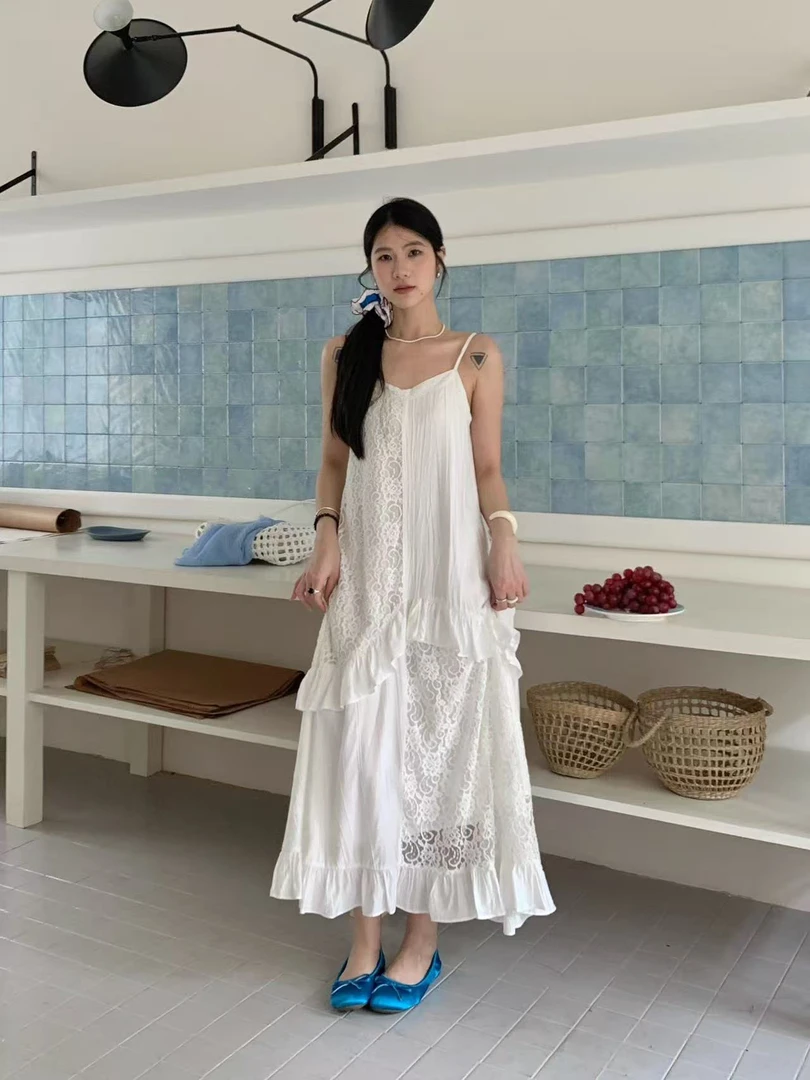 福秒-度假风！拼接吊带连衣裙（OT2817#）ONE TIME