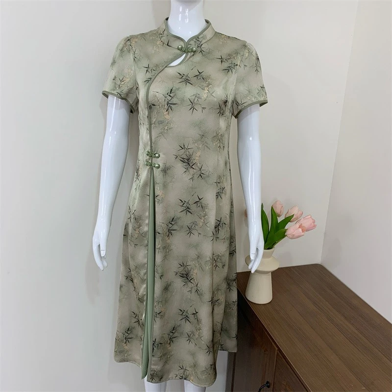 妈妈夏装国风连衣裙贵夫人女装气质改良旗袍裙中老年洋气短袖裙子