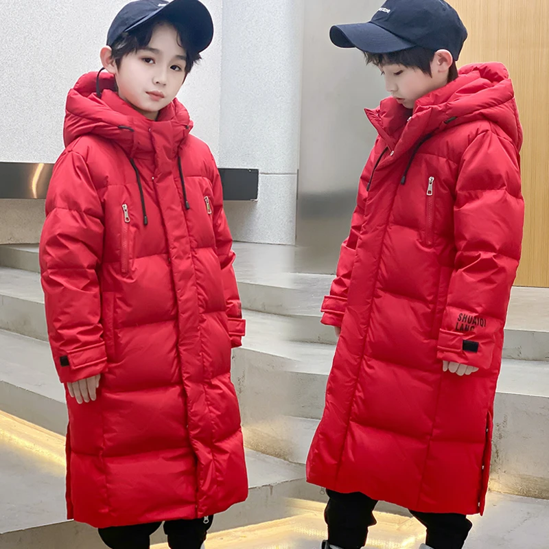 男童长款防寒服2024新款过膝中大童加厚童装冬季洋气小男孩外套