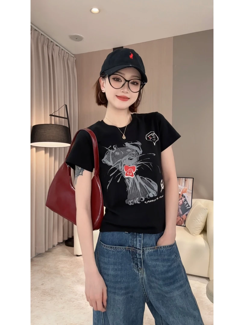 zz · 夏季时尚洋气印花短袖t恤女百搭透气韩版圆领正肩t恤女082