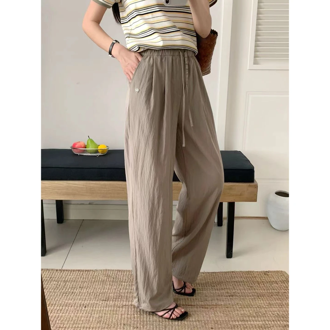 【心依阁铭品】9947夏款纸皮裤直筒休闲裤裤口抽绳