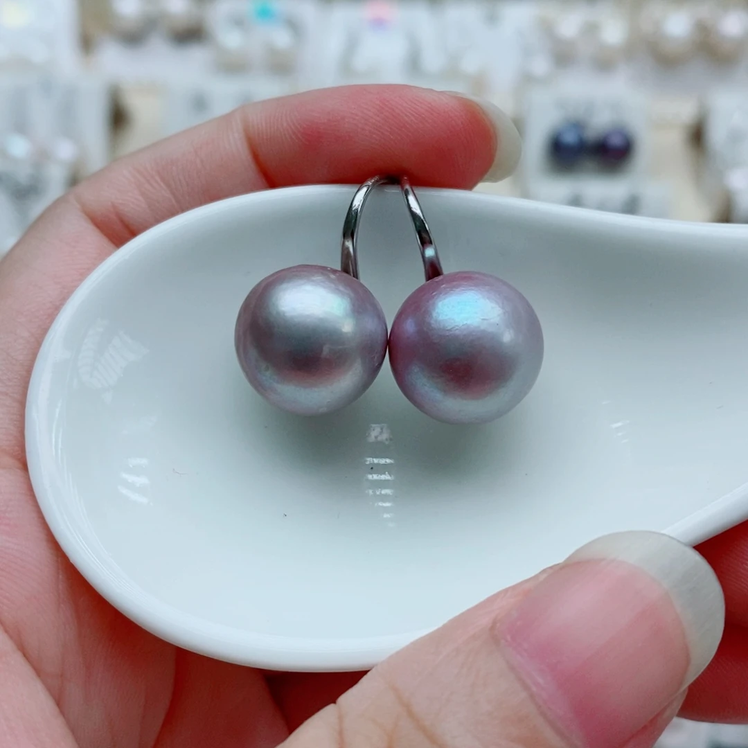 银S925镶嵌淡水珍珠耳饰13mm