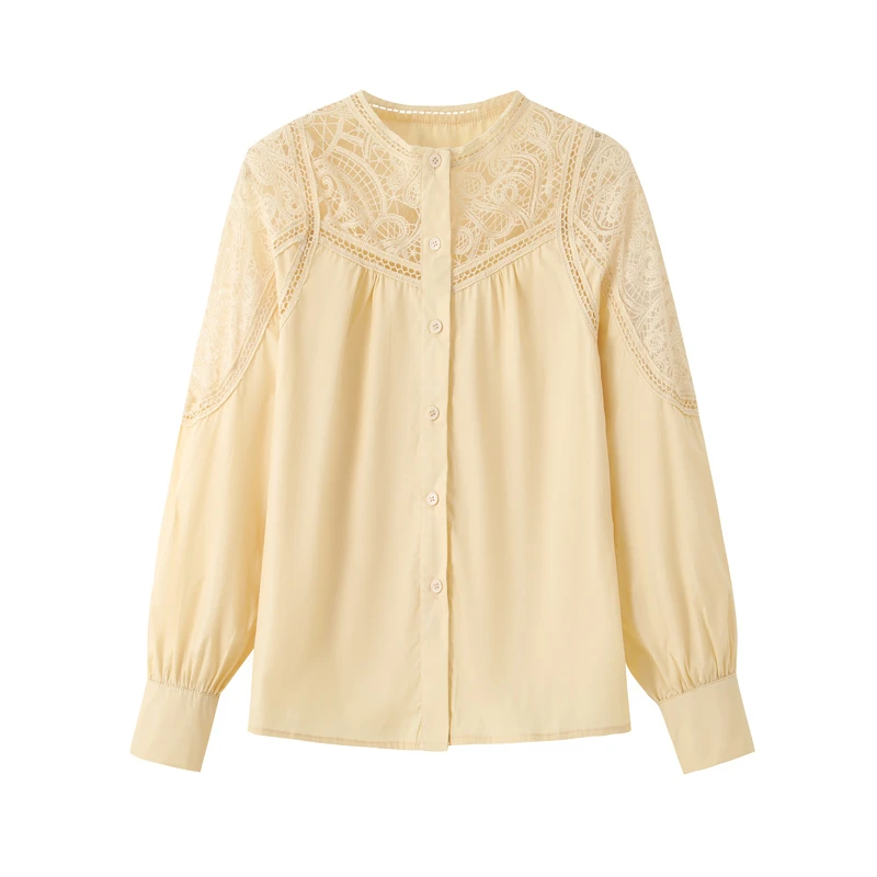 新款高圆圆同款法式仙气绣花镂空长袖衬衫