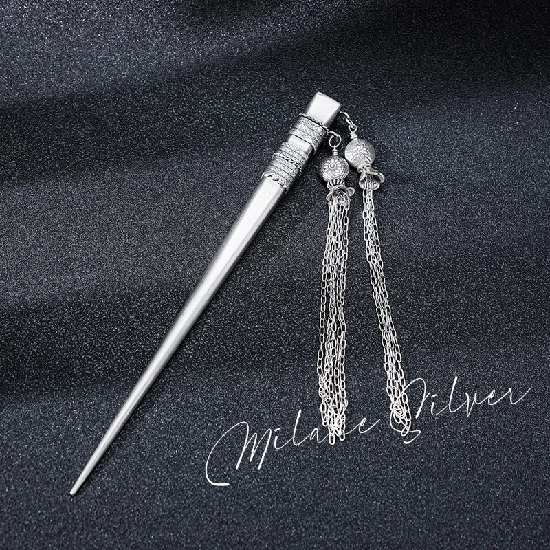 925银银制品 泰国手工银簪发饰简约个性时尚传统工艺百搭盘发饰品