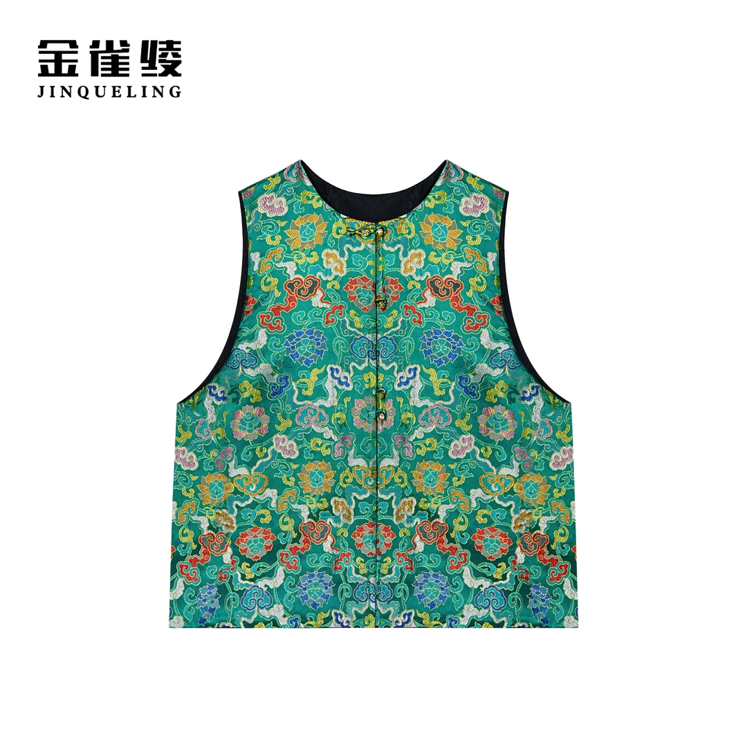 金雀绫【如意牡丹】新中式国风款圆领盘扣马夹SZ1T34