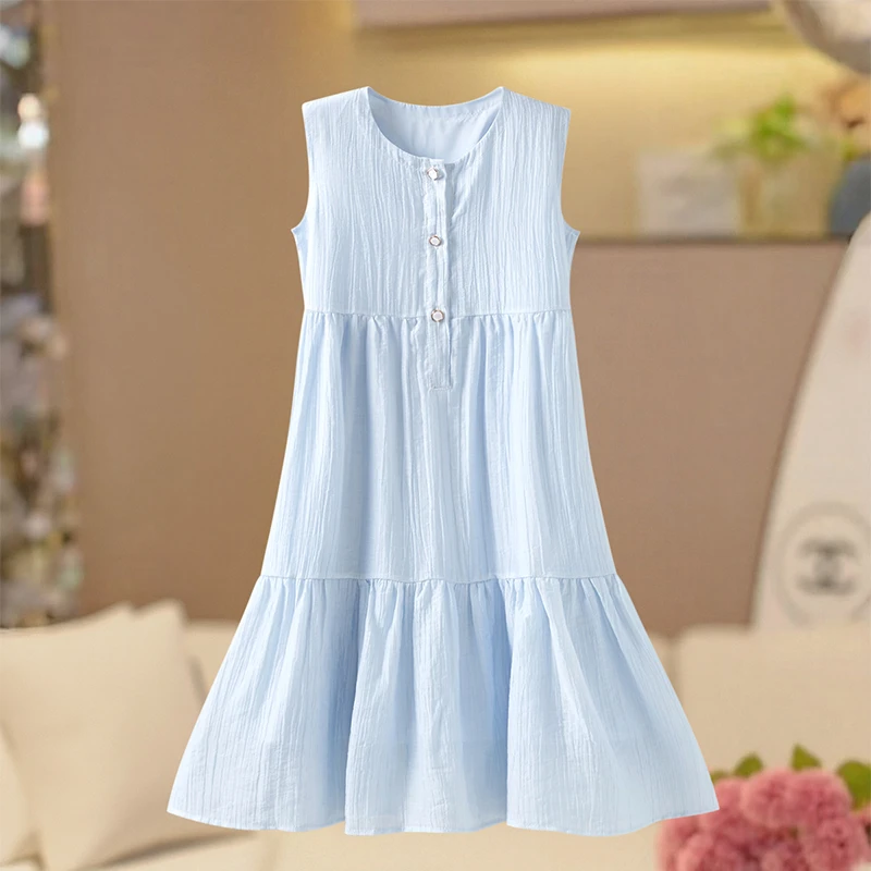 女童夏季薄款连衣裙儿童新款中大童洋气超级凉爽背心吊带裙过膝
