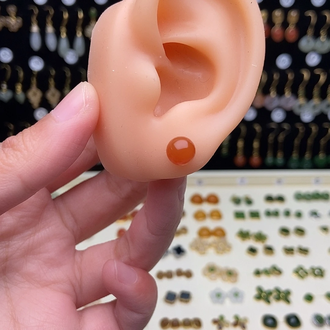 和田玉银S925镀金镶嵌耳饰