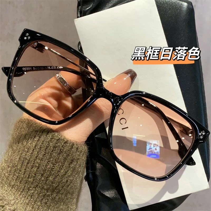 帕森精品牌黑框日落色墨镜男女款大脸高级感浅色偏光太阳登山护目