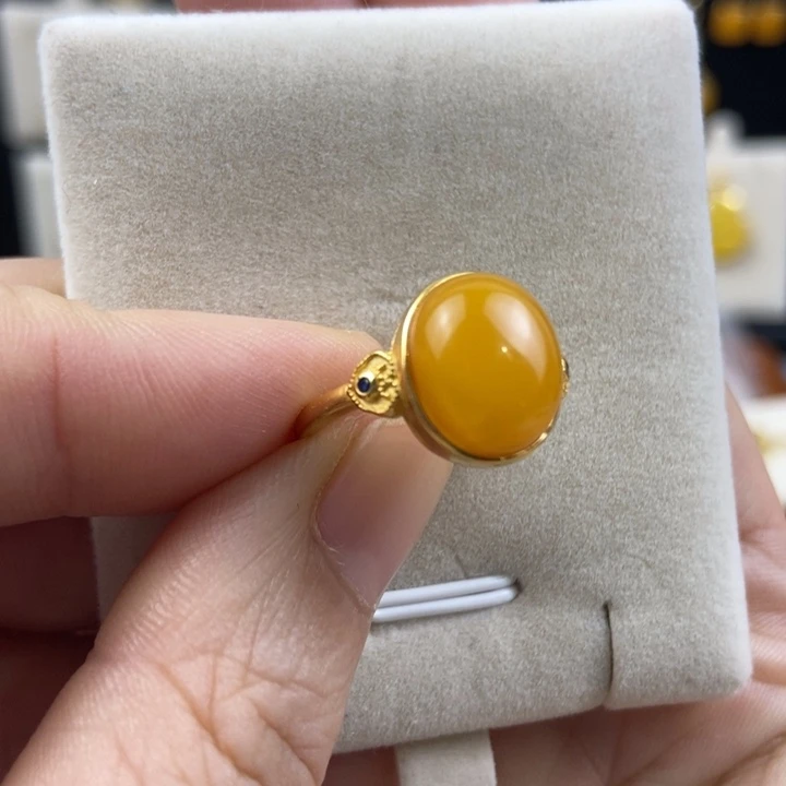 蜜蜡银S925镶嵌戒指戒指