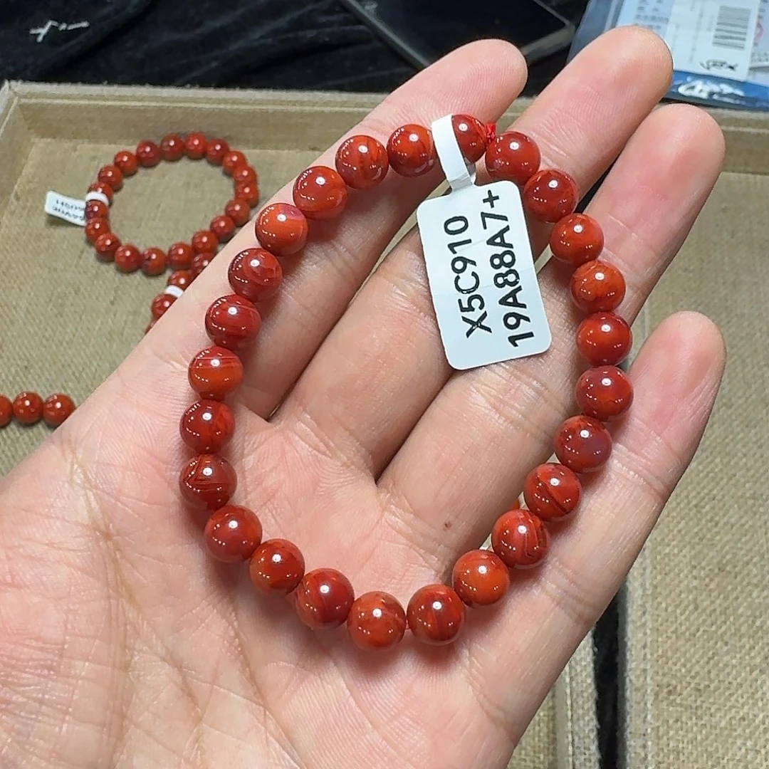 Y***遇南红玛瑙未镶嵌手链原矿南红手串7mm➕火焰纹
