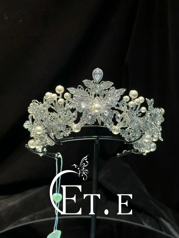 ETE17360皇冠蝴蝶珍珠公主气值唯美新娘结婚婚纱礼服头饰