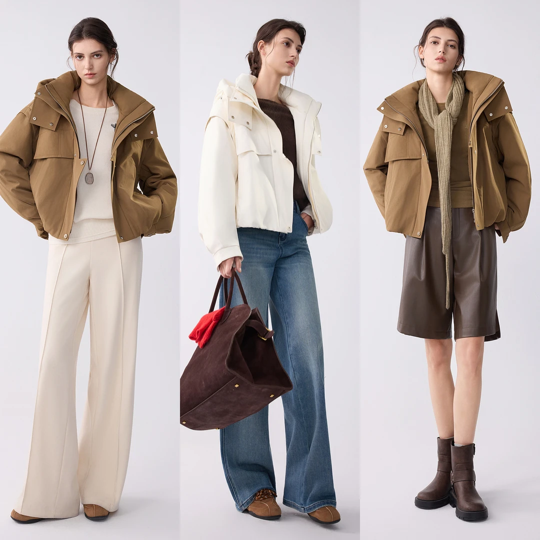 ELLE女装90白鸭绒短款连帽羽绒服25冬季新款保暖夹克外套EY52595