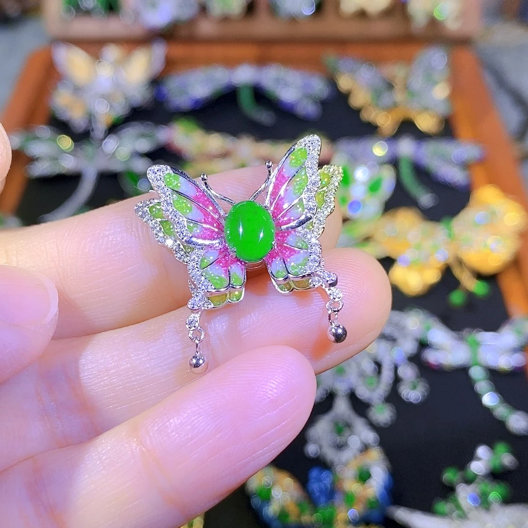 吊坠(不含链)银S925镶嵌翡翠