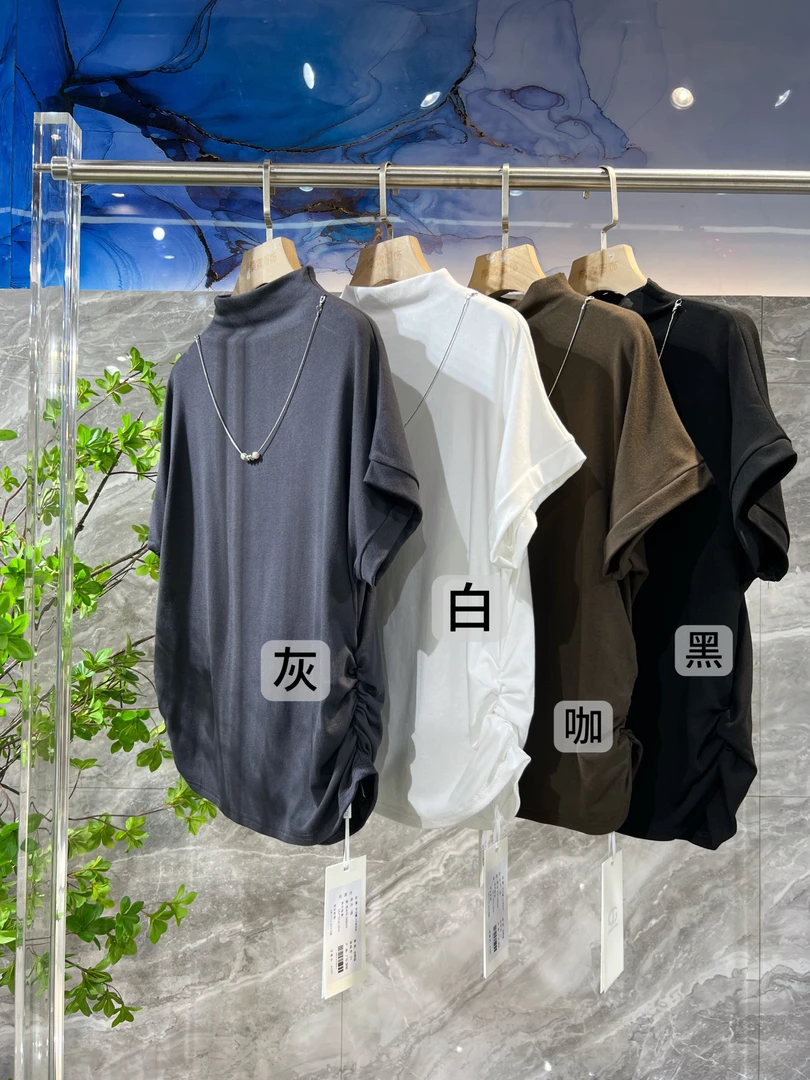 乔文娜短袖半领珍珠项链打底