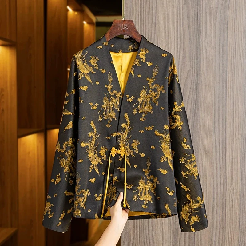 重工国潮风龙纹刺绣新中式复古盘扣提花女士国风外套WT-085