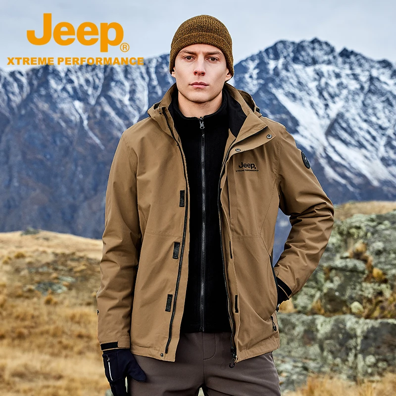 JEEP【荒野X】户外三合一保暖冲锋衣情侣款防风防水登山服外套