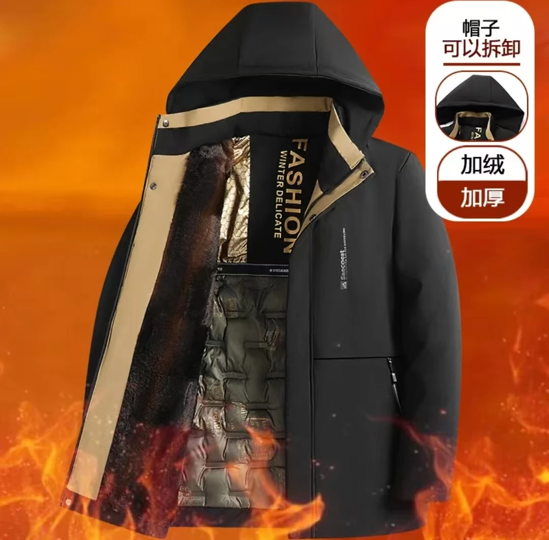 抗寒保暖大衣连帽男士冬季高端爸爸装2461
