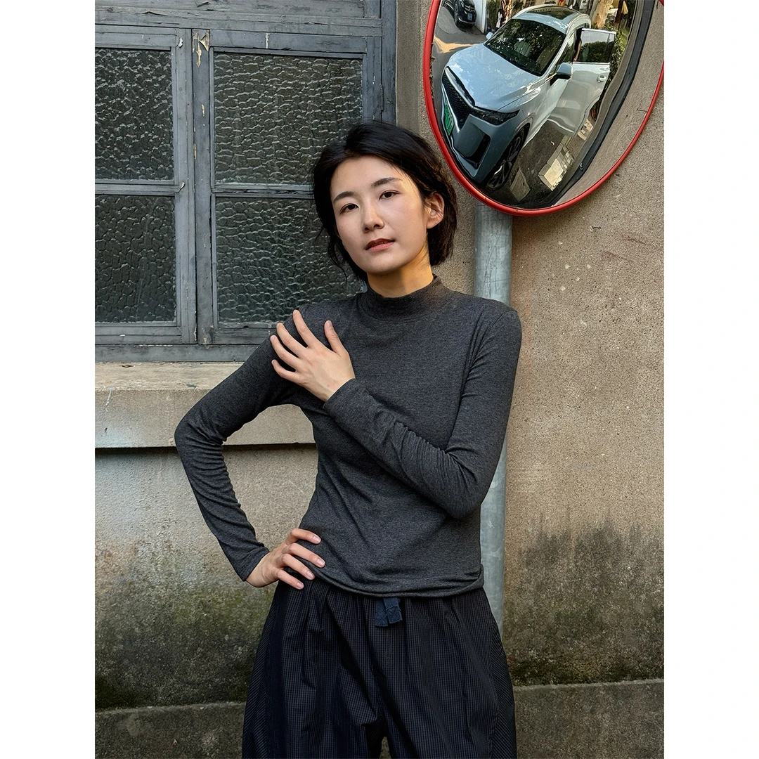 LANGQING 山羊绒半高领内搭打底衫新款秋装修身长袖上衣42620#