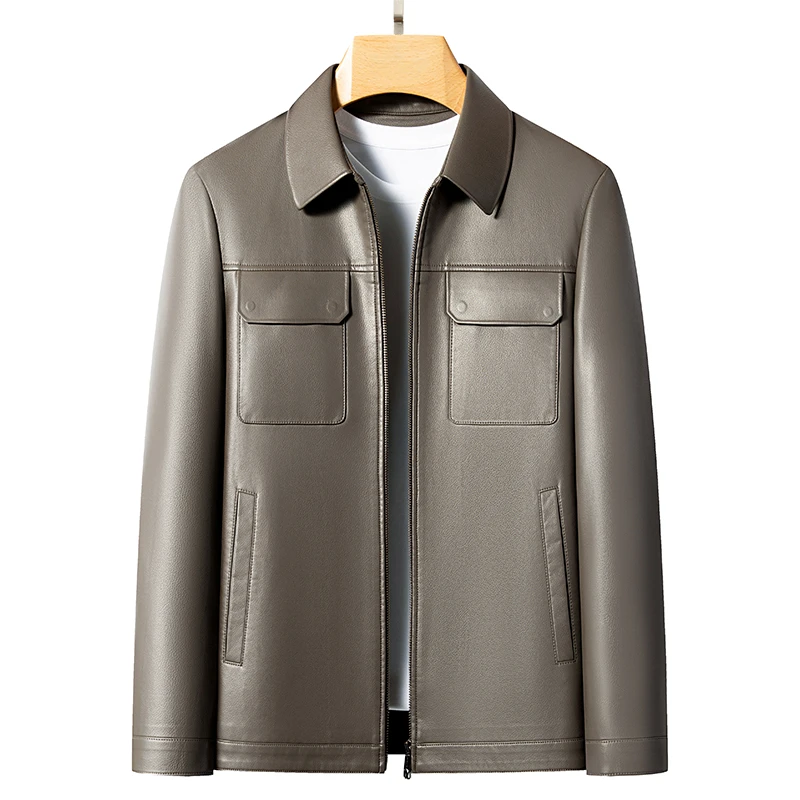 海宁精选 山羊皮雷总同款男士皮衣翻领外套高档真皮