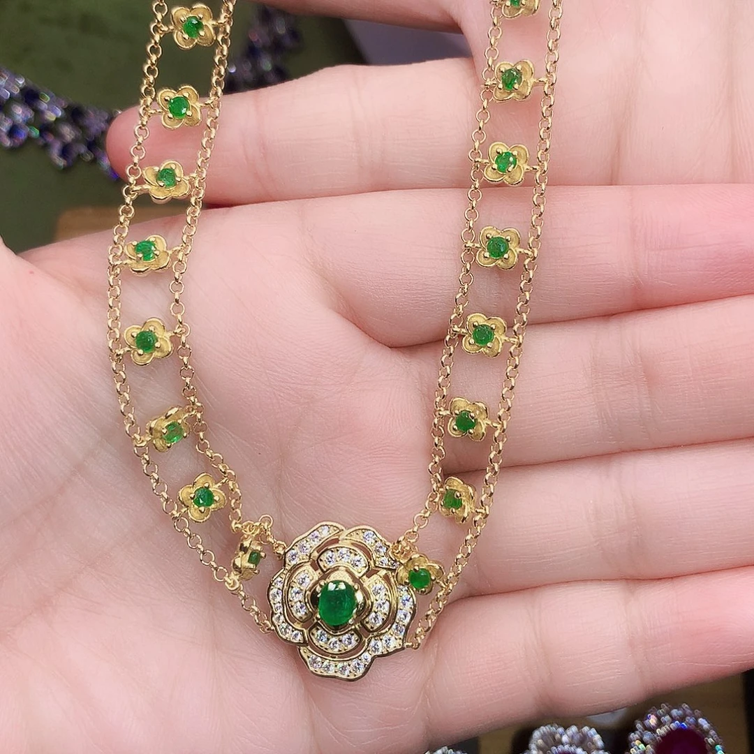 祖母绿银S925镶嵌颈饰