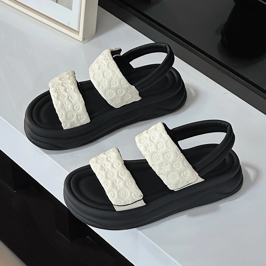 运动休闲厚底凉鞋女2025新款夏外穿软底轻便百搭魔术贴旅游沙滩鞋