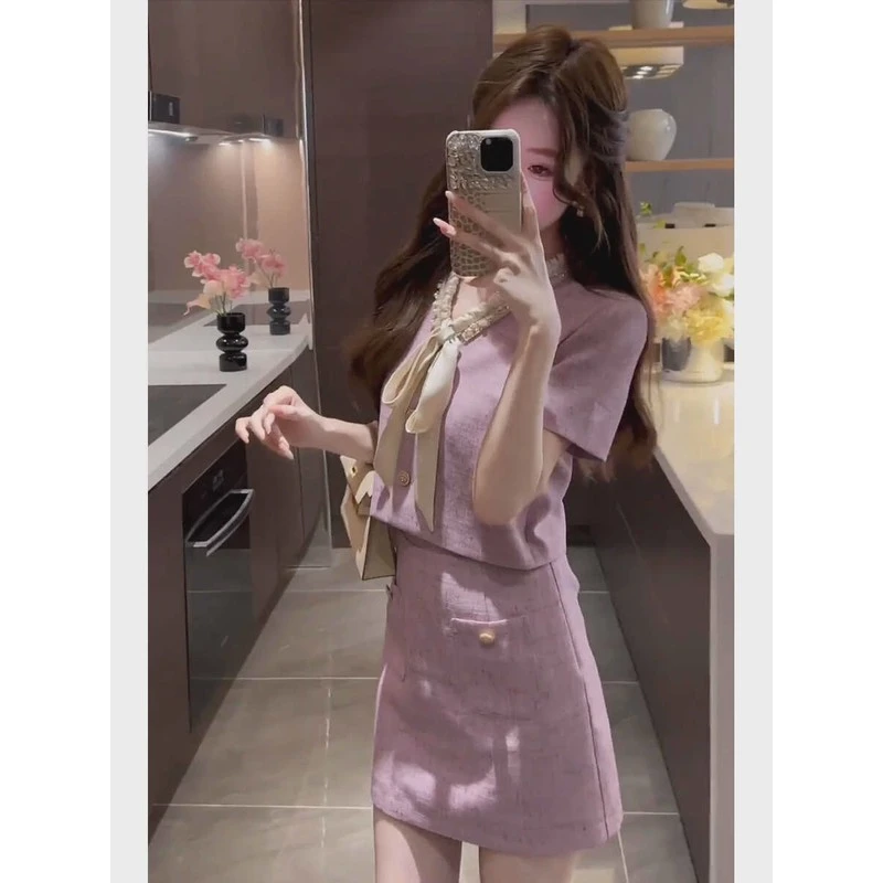 贵气小香风套装女轻奢重工设计名媛2025夏季流行高级感短裙两件套