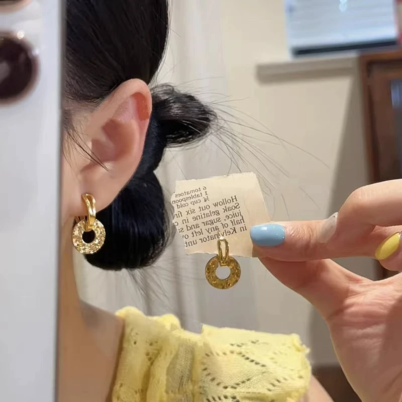 铜合金耳饰 爆闪平安扣碎碎冰耳环耳环2025新款爆款高级感耳钉