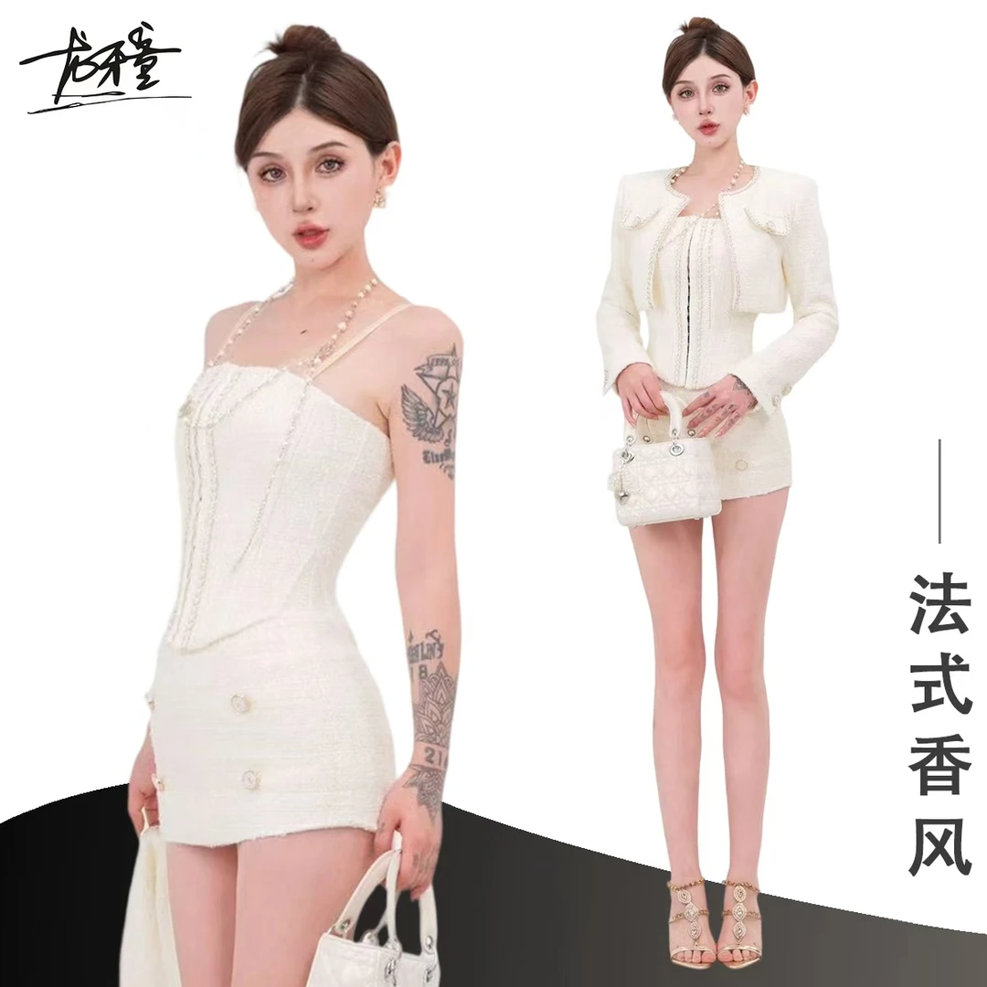 龙怼怼推荐【法式香风】法式显瘦遮肉女装套装小香风温柔风重工轻奢