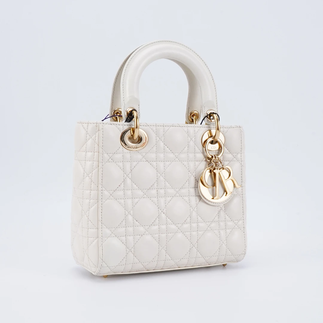 95新 DIOR/迪奥 【静文】戴妃 Lady白金羊皮手提斜挎包/BG22016176