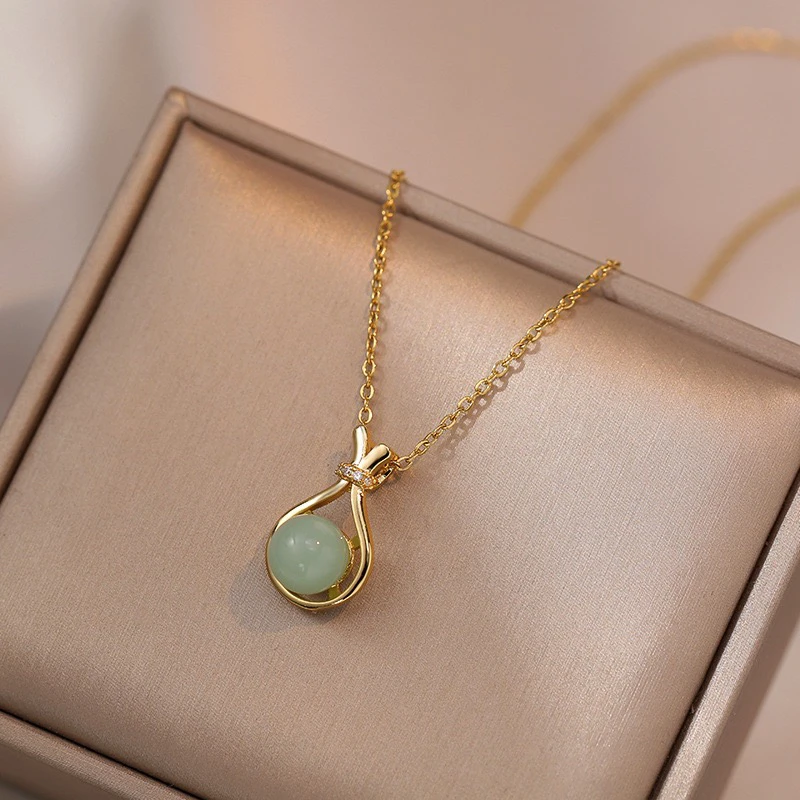 铜合金项链 小众镶嵌muji风新轻奢钱袋项链链子百搭饰品锁骨链