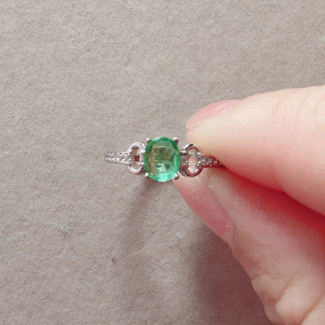 祖母绿戒指银S925镶嵌