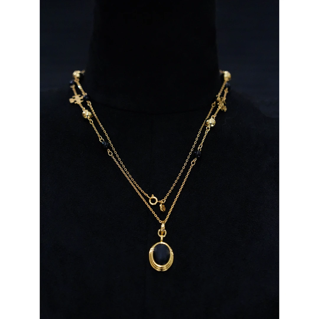 铜合金锆石项链 【抒意】Z·R上品屋 轻奢小众组合串珠黑金项链