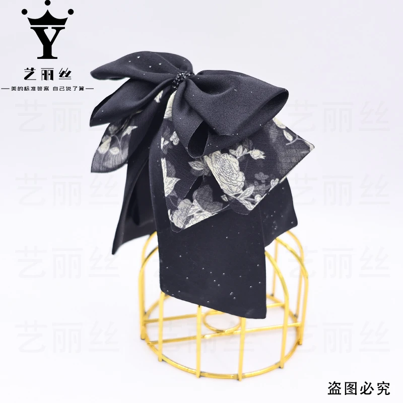 艺丽丝巴黎王妃 轻薄印花款 [烟雨海棠]马尾夹 YL960黑色发卡