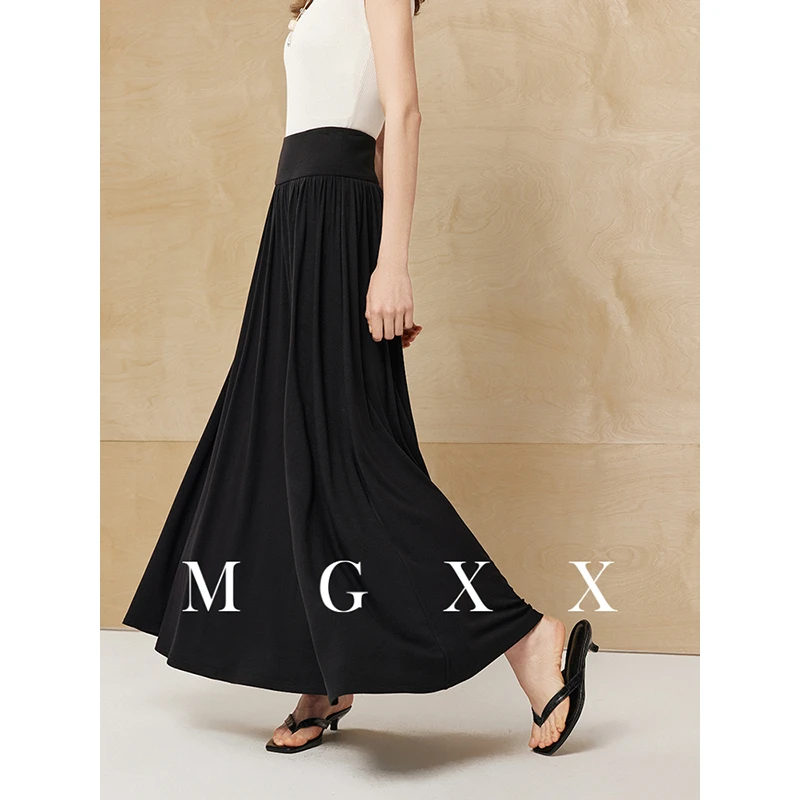 MG小象2025年夏季新品高级感百搭螺纹百褶针织垂感半裙M825G06225