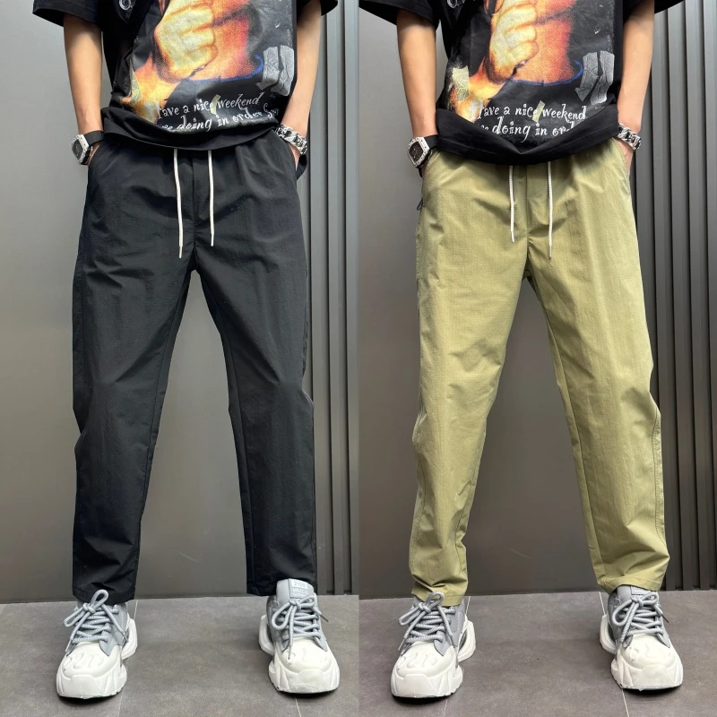 痞帅男士直筒裤2025纯色阔腿裤潮流百搭休闲裤速干韩版宽松哈伦裤