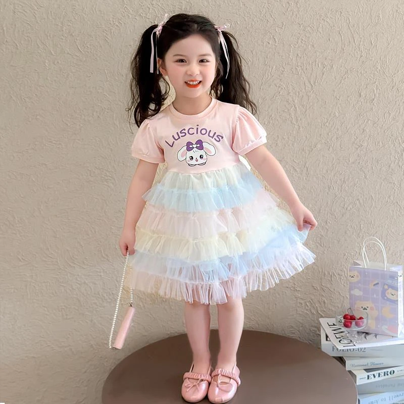 女小童夏装短袖连衣裙2025新款儿童公主裙洋气蛋糕裙宝宝夏季裙子