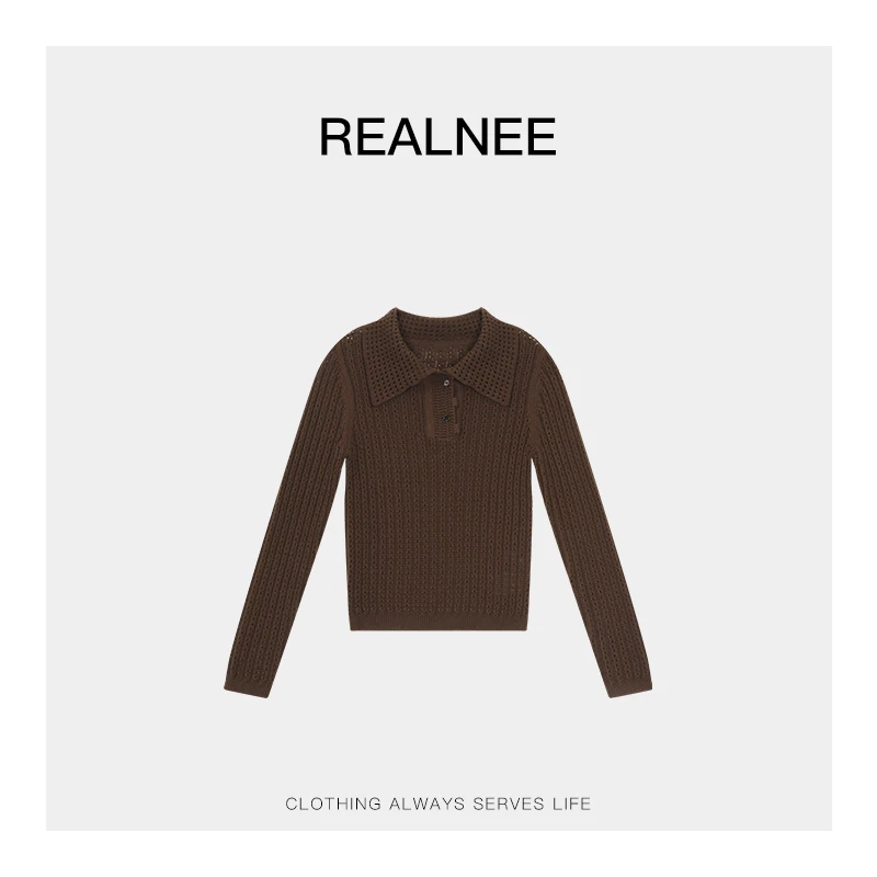 REALNEE【秋日绮梦】复古眻毛镂空POLO毛衣港风美拉德松弛穿搭06241