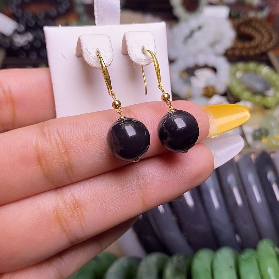 和田玉未镶嵌颈饰老矿料浓烟紫金镶耳坠