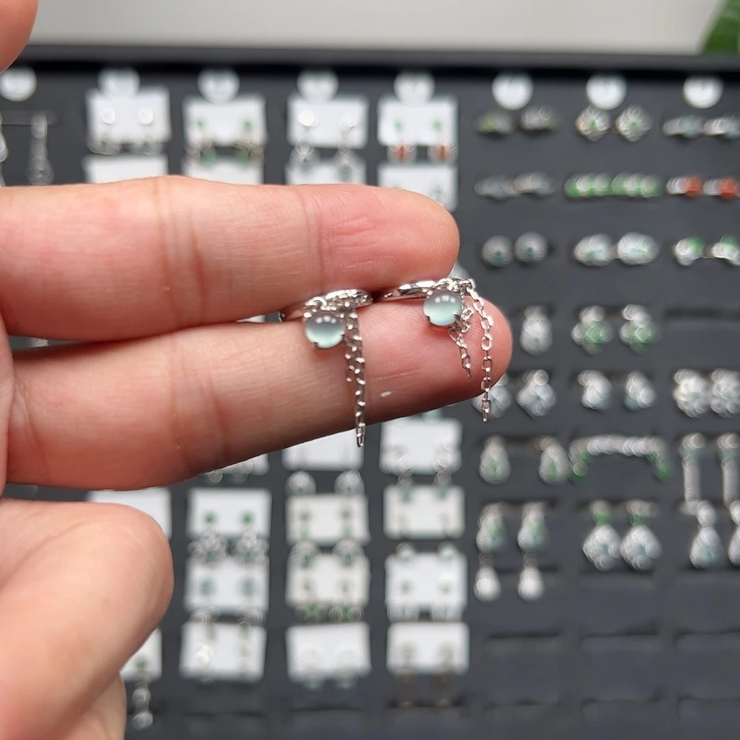 对***对翡翠银S925镶嵌耳饰