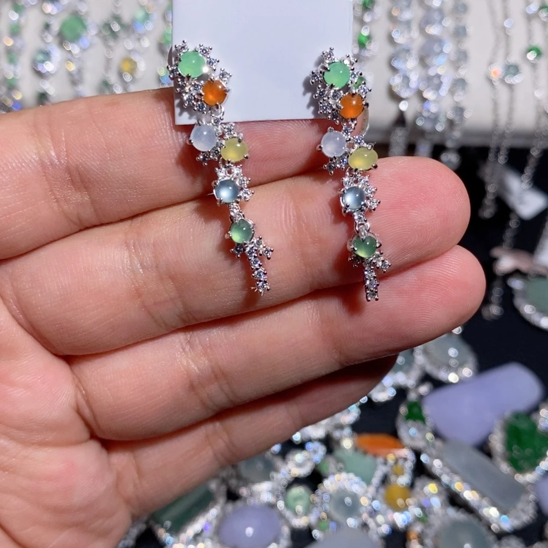 翡翠银S925镶嵌耳饰k k k