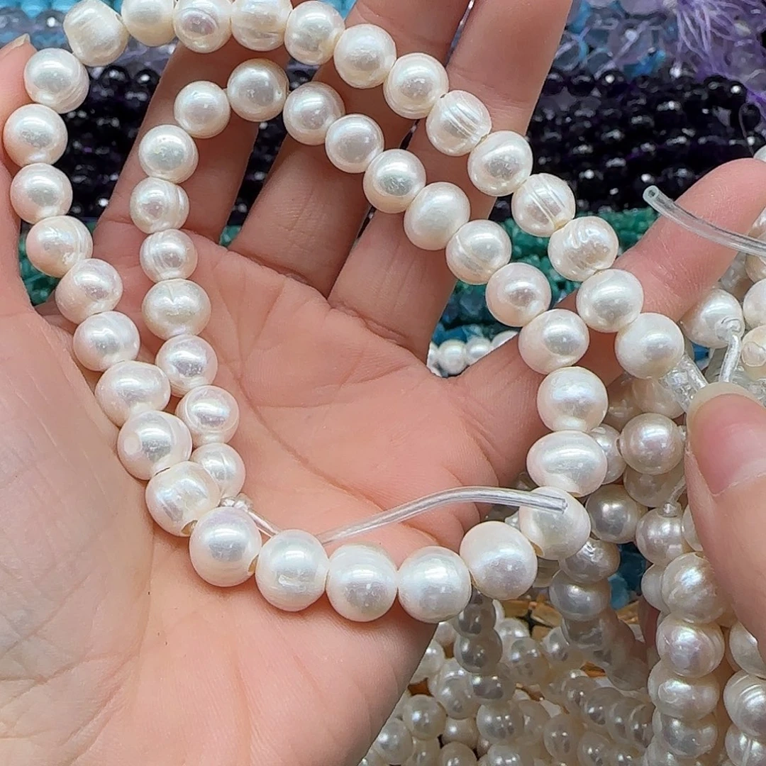 玛瑙/玉髓珠宝半成品合金淡水珍珠9mm大孔一条