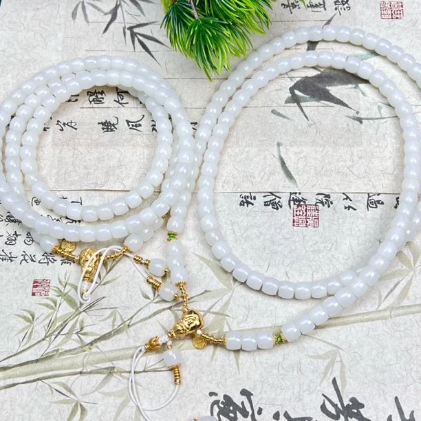 JYSP209和田玉白玉毛衣链7mm+多样性发其一